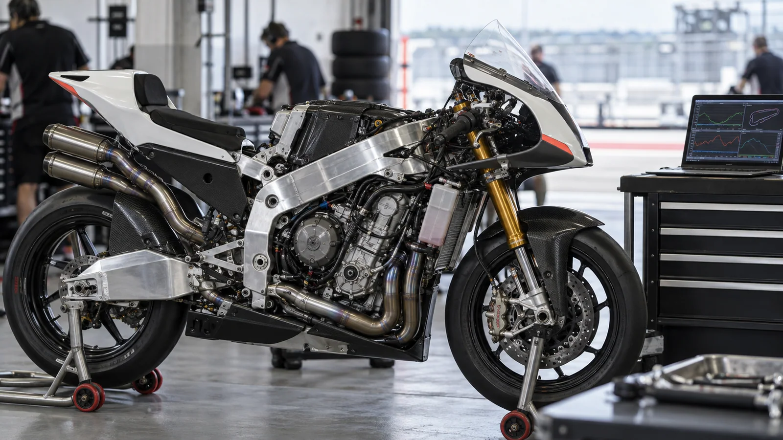 Recreación editorial de un prototipo Moto3 con el carenado retirado